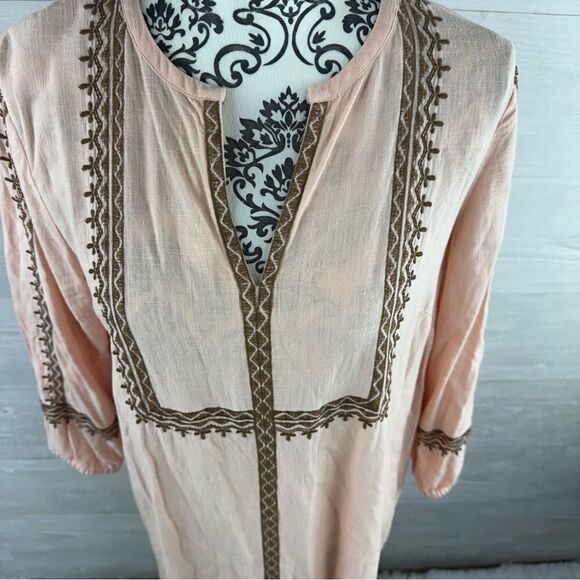 J Jill Embroidered V-Neck Linen Blend Shift Dress - Picture 2 of 7